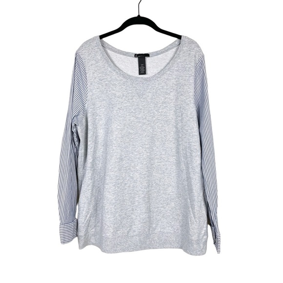 Lane Bryant Grey French Terry Mixed Media Striped Long Sleeve Top Size 14/16 - Picture 1 of 5